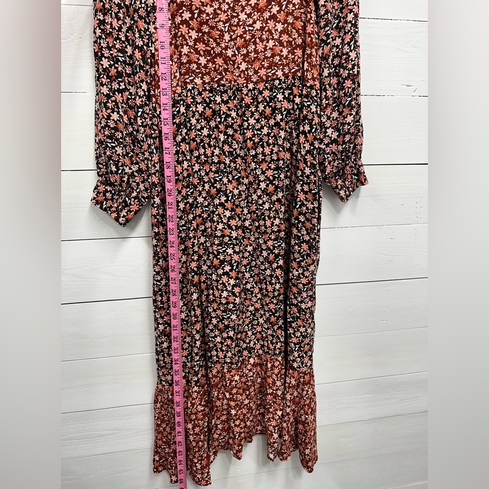 Zara • NEW • BROWN MAROON RED FLORAL PRINT BUTTONED LOOSE FIT MIDI DRESS • SMALL - Picture 6 of 11